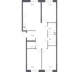 Планировка трехкомнатной(квартира) площадью 84.3 квадратных метров в ЖК “ЖК ЭкоБунино (Южное Бунино)”