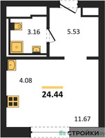 Планировка студии(квартира) площадью 24.44 квадратных метров в “ЖК Долина Яузы”