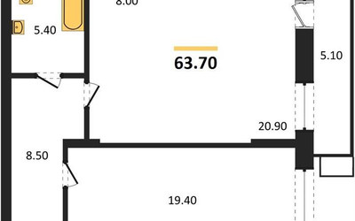 Планировка однокомнатной(квартира) площадью 63.5 квадратных метров в ЖК “ЖК Пироговская Ривьера”