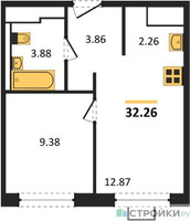 Планировка однокомнатной(квартира) площадью 32.26 квадратных метров в “ЖК Прибрежный Парк”