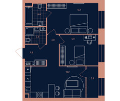 Планировка трехкомнатной(квартира) площадью 67.6 квадратных метров в “Квартал Эра”