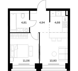 Планировка однокомнатной(квартира) площадью 36.29 квадратных метров в ЖК “ЖК НОВА”