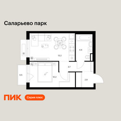 Планировка однокомнатной(квартира) площадью 34.9 квадратных метров в ЖК “ЖК Саларьево парк”