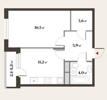 Планировка однокомнатной(квартира) площадью 42.5 квадратных метров в “ЖК Миниполис Восемь кленов”