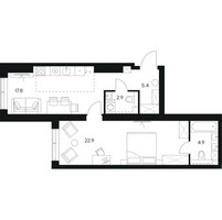 Планировка однокомнатной(квартира) площадью 53.9 квадратных метров в “ЖК Нексус от Аквилон”