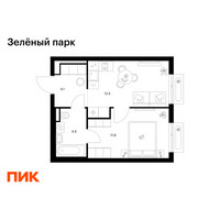 Планировка однокомнатной(квартира) площадью 32.9 квадратных метров в “ЖК Зеленый парк”