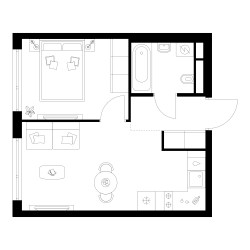Планировка однокомнатной(квартира) площадью 33.9 квадратных метров в ЖК “Квартал Мит”