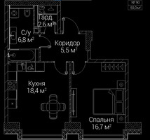 Планировка однокомнатной(квартира) площадью 50 квадратных метров в “ЖК СЕЗАР БУДУЩЕЕ”