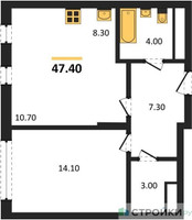Планировка однокомнатной(квартира) площадью 47.4 квадратных метров в “ЖК Переделкино Ближнее”