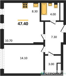 Планировка однокомнатной(квартира) площадью 47.4 квадратных метров в ЖК “ЖК Переделкино Ближнее”