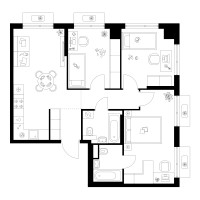 Планировка трехкомнатной(квартира) площадью 69 квадратных метров в “Квартал Мит”