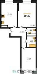 Планировка двухкомнатной(квартира) площадью 59.3 квадратных метров в “ЖК Пушкино Град”