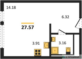 Планировка студии(квартира) площадью 27.57 квадратных метров в “ЖК Остафьево”