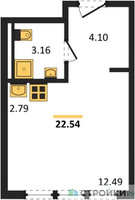 Планировка студии(квартира) площадью 22.54 квадратных метров в “ЖК Остафьево”