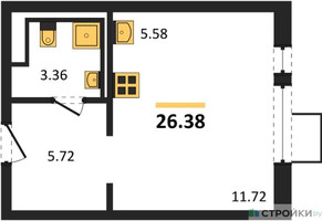 Планировка студии(квартира) площадью 26.38 квадратных метров в “ЖК Горки Парк”