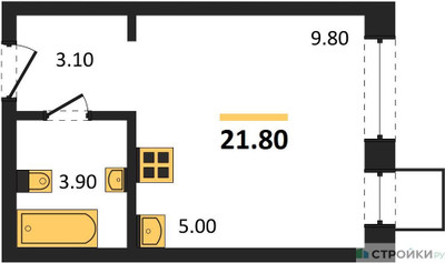 Планировка студии(квартира) площадью 21.8 квадратных метров в ЖК “ЖК Никольский квартал Отрада”