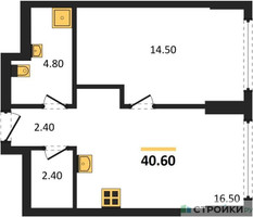 Планировка однокомнатной(квартира) площадью 40.6 квадратных метров в “ЖК А22”