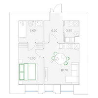 Планировка однокомнатной(квартира) площадью 48.3 квадратных метров в “ЖК Клубный дом Duo (Дуо)”