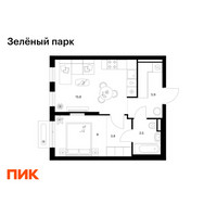 Планировка однокомнатной(квартира) площадью 37 квадратных метров в “ЖК Зеленый парк”