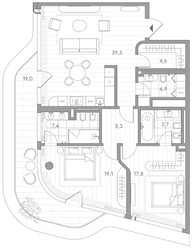 Планировка двухкомнатной(квартира) площадью 110 квадратных метров в ЖК “Клубный дом PHANTOM (Фантом)”