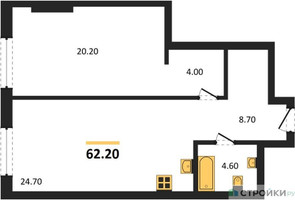 Планировка однокомнатной(квартира) площадью 62.2 квадратных метров в “ЖК Крылатская 33”