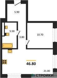 Планировка однокомнатной(квартира) площадью 46.8 квадратных метров в ЖК “ЖК Квартал Метроном”