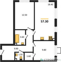 Планировка двухкомнатной(квартира) площадью 57.3 квадратных метров в “ЖК Лучи-2”