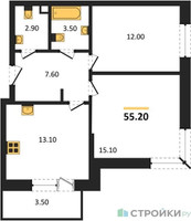 Планировка двухкомнатной(квартира) площадью 55.2 квадратных метров в “ЖК Одинцовские кварталы”