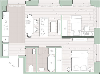 Планировка двухкомнатной(квартира) площадью 53.8 квадратных метров в ЖК “ЖК Среда на Лобачевского”