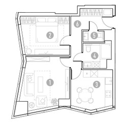 Планировка двухкомнатной(квартира) площадью 53.56 квадратных метров в ЖК “УНО Горбунова”