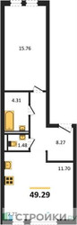 Планировка однокомнатной(квартира) площадью 49.29 квадратных метров в ЖК “ЖК Остафьево”