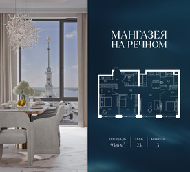 Планировка трехкомнатной(квартира) площадью 93.6 квадратных метров в ЖК “ЖК Мангазея на Речном”