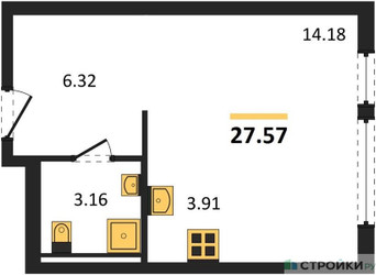Планировка студии(квартира) площадью 27.57 квадратных метров в “ЖК Остафьево”