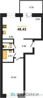 Планировка однокомнатной(квартира) площадью 48.43 квадратных метров в “ЖК ВОСТОК II”
