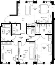 Планировка трехкомнатной(квартира) площадью 94.71 квадратных метров в ЖК “ЖК СЕТ”