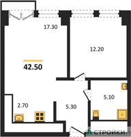 Планировка однокомнатной(апартаменты) площадью 42.5 квадратных метров в “ЖК Emotion (Эмоушен)”