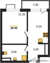 Планировка однокомнатной(квартира) площадью 30.4 квадратных метров в ЖК “ЖК Южные сады”