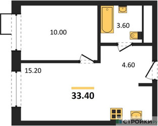 Планировка однокомнатной(квартира) площадью 33.4 квадратных метров в ЖК “ЖК Foreville (Форевилль)”