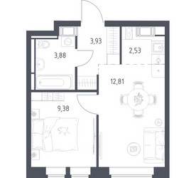 Планировка однокомнатной(квартира) площадью 32.53 квадратных метров в ЖК “ЖК Большое Путилково”