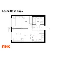 Планировка однокомнатной(квартира) площадью 35.5 квадратных метров в “ЖК Белая Дача парк”