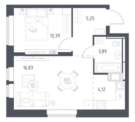 Планировка однокомнатной(квартира) площадью 40.48 квадратных метров в ЖК “ЖК Большое Путилково”