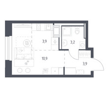 Планировка студии(квартира) площадью 21.5 квадратных метров в “ЖК Мытищи Парк”