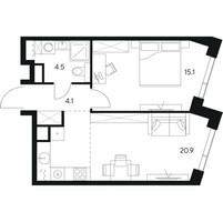Планировка однокомнатной(квартира) площадью 44.6 квадратных метров в “ЖК Нексус от Аквилон”
