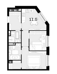 Планировка двухкомнатной(квартира) площадью 49.7 квадратных метров в ЖК “ЖК Новая Звезда (Газопровод)”