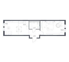 Планировка однокомнатной(квартира) площадью 48.23 квадратных метров в ЖК “ЖК Пригород Лесное”