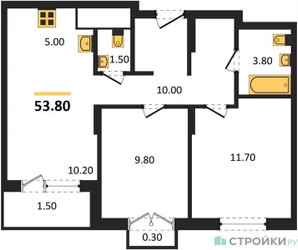 Планировка двухкомнатной(квартира) площадью 53.6 квадратных метров в ЖК “ЖК Равновесие”