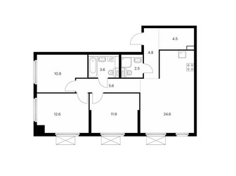 Планировка трехкомнатной(квартира) площадью 81 квадратных метров в ЖК “ЖК Митинский лес”