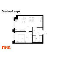 Планировка однокомнатной(квартира) площадью 43 квадратных метров в “ЖК Зеленый парк”