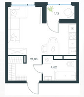 Планировка студии(квартира) площадью 27.53 квадратных метров в “ЖК Город в лесу (Микрогород В лесу)”