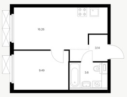 Планировка однокомнатной(квартира) площадью 32.49 квадратных метров в “ЖК Первый Дубровский”